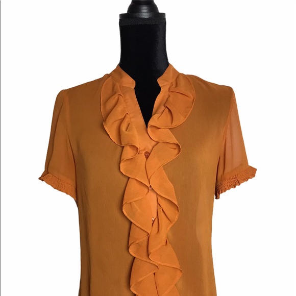 Burnt Orange Ruffled Blouse - Picture 3 of 6